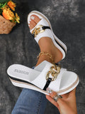 Women's Wedge Platform Sandals 2024 New Summer Woven Rope Wedge Slippers Waterproof Platform Sandals With Metal Buckle White Slippers