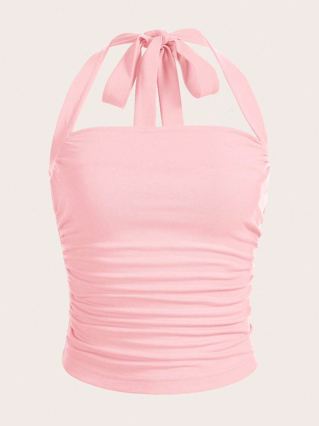 Summer Outfits Solid Ruched Halter Top