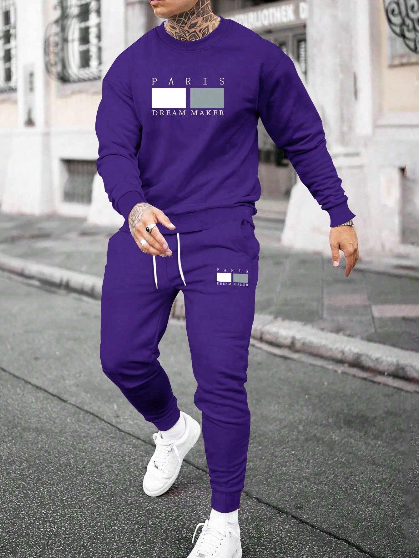 Men Letter Graphic Sweatshirt & Drawstring Waist Sweatpants