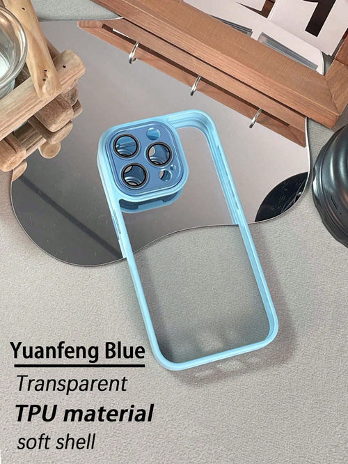1pc Transparent Phone Case With Lens Protector, Shockproof Phone Protective Cover Compatible With IPhone 13/ 14/ 15 Pro Max Lavender Purple