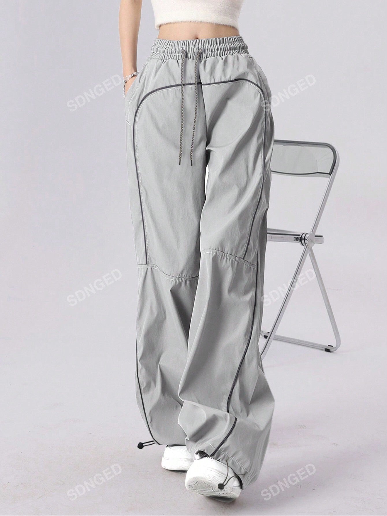 Contrast Piping Drawstring Waist Pants