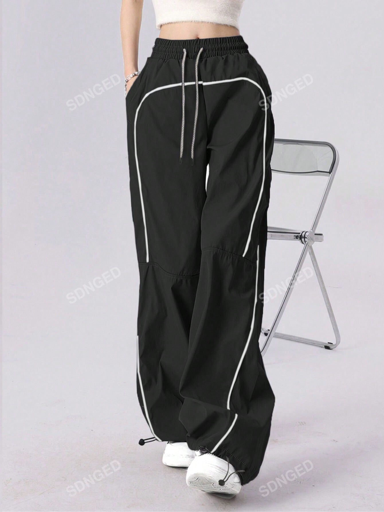 Contrast Piping Drawstring Waist Pants