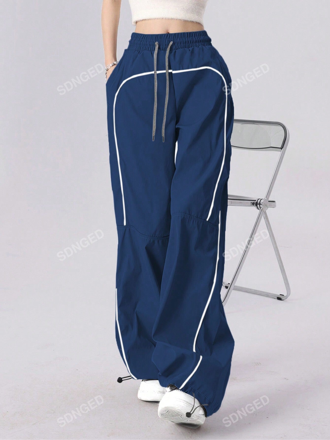Contrast Piping Drawstring Waist Pants