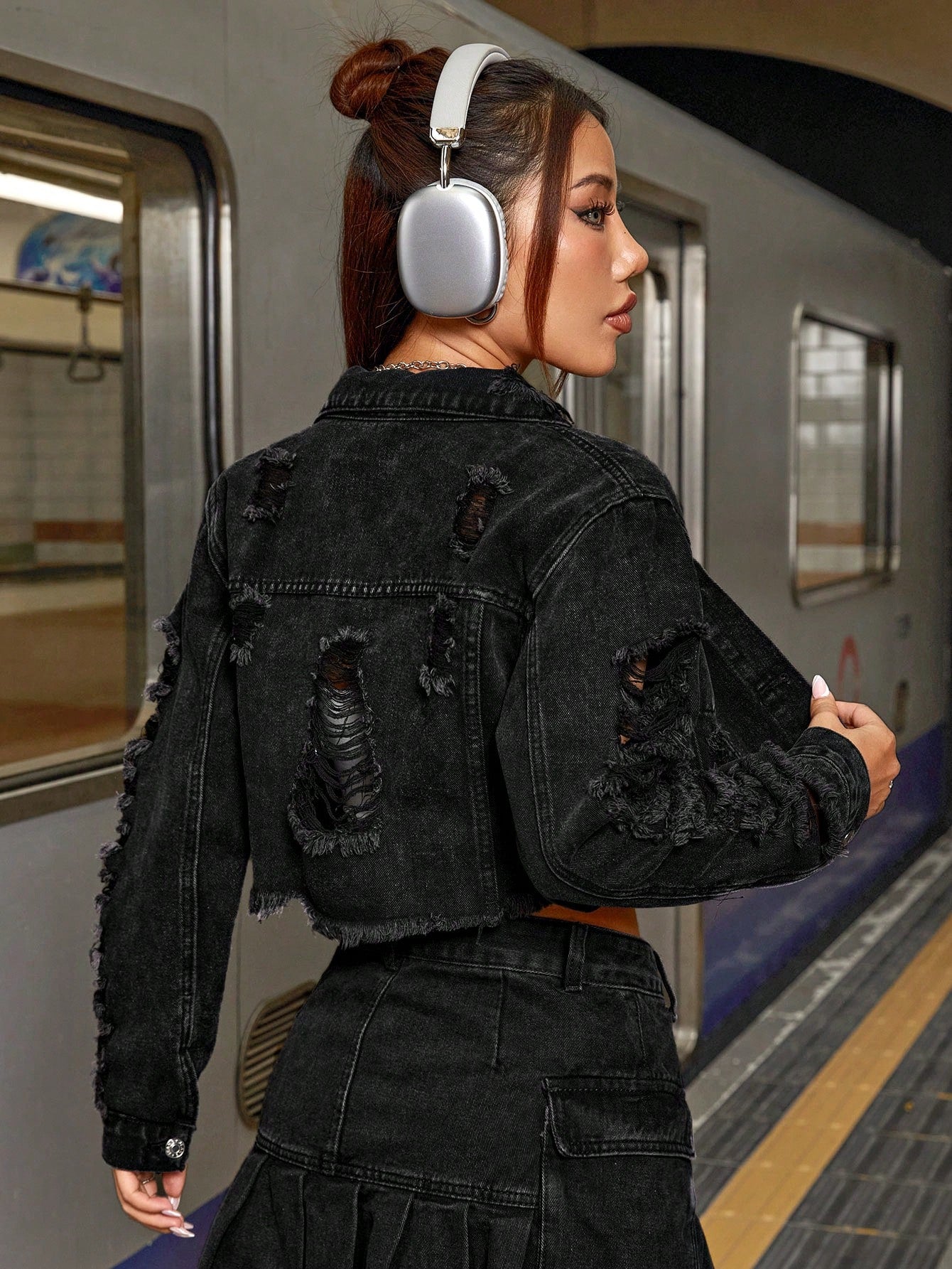 Ripped Raw Hem Denim Jacket