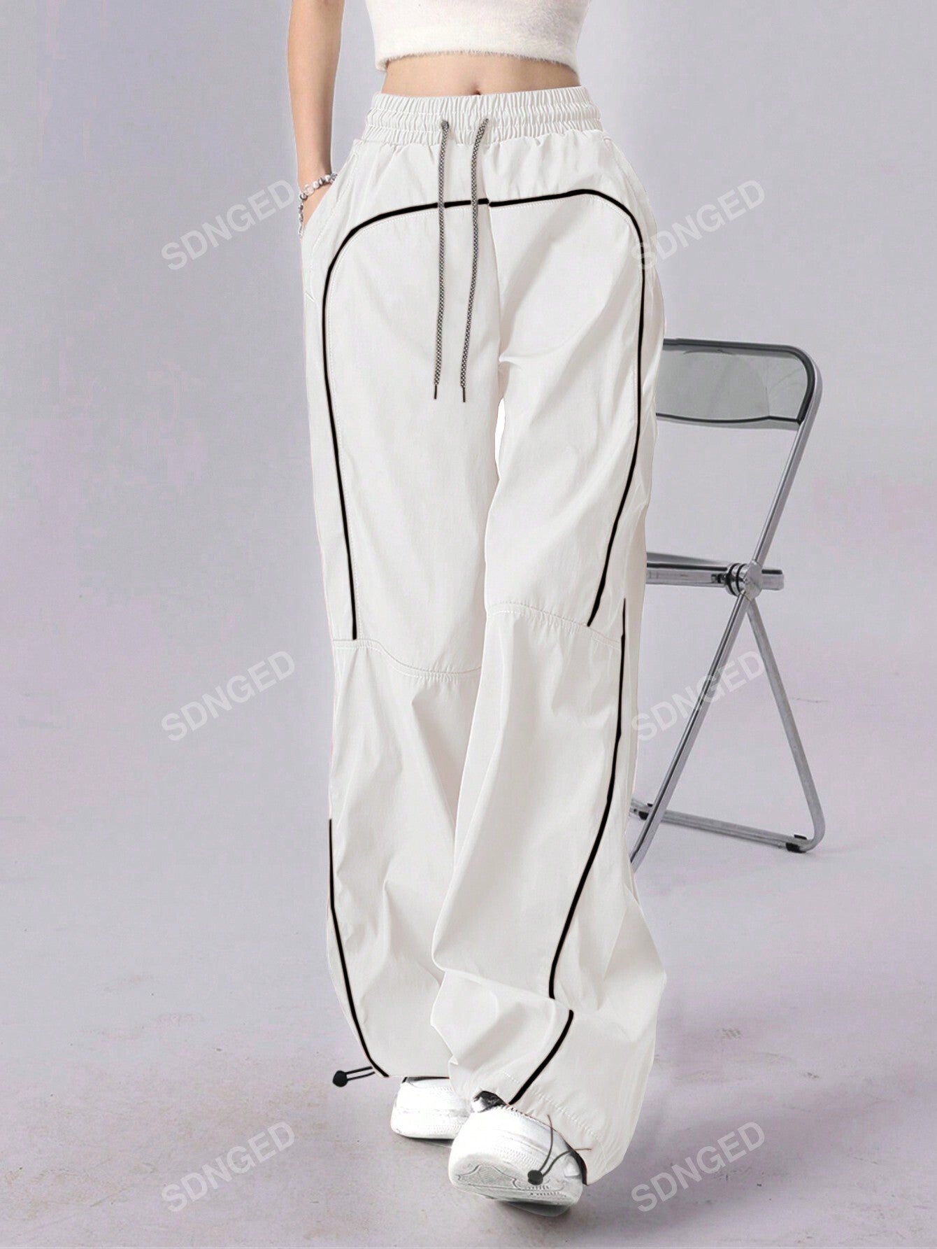 Contrast Piping Drawstring Waist Pants