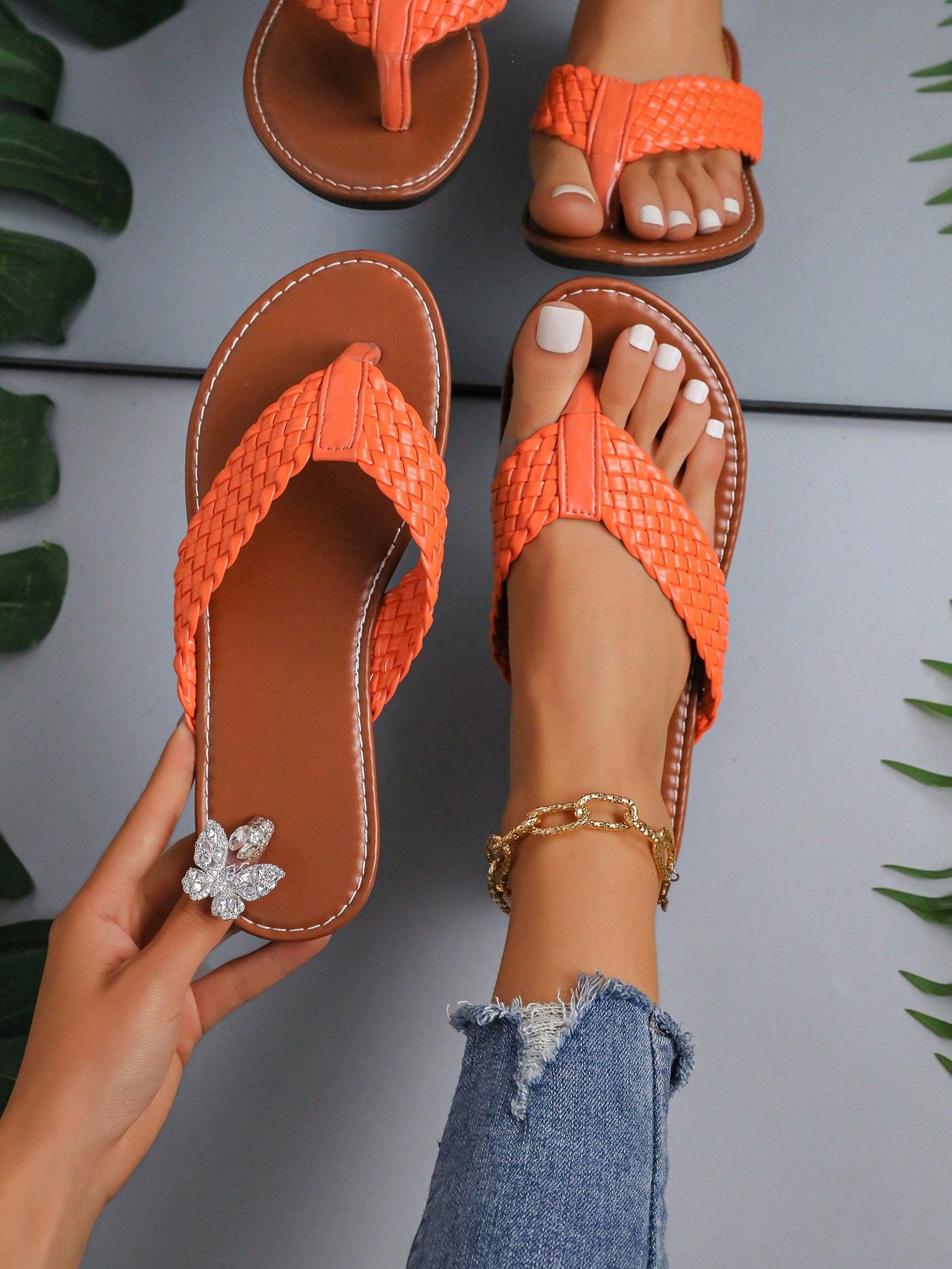 New Arrival Summer Vintage Woven Flat Slipper, Comfortable Casual House Slipper, Outdoor Anti-Slip Beach Flip Flops For Women