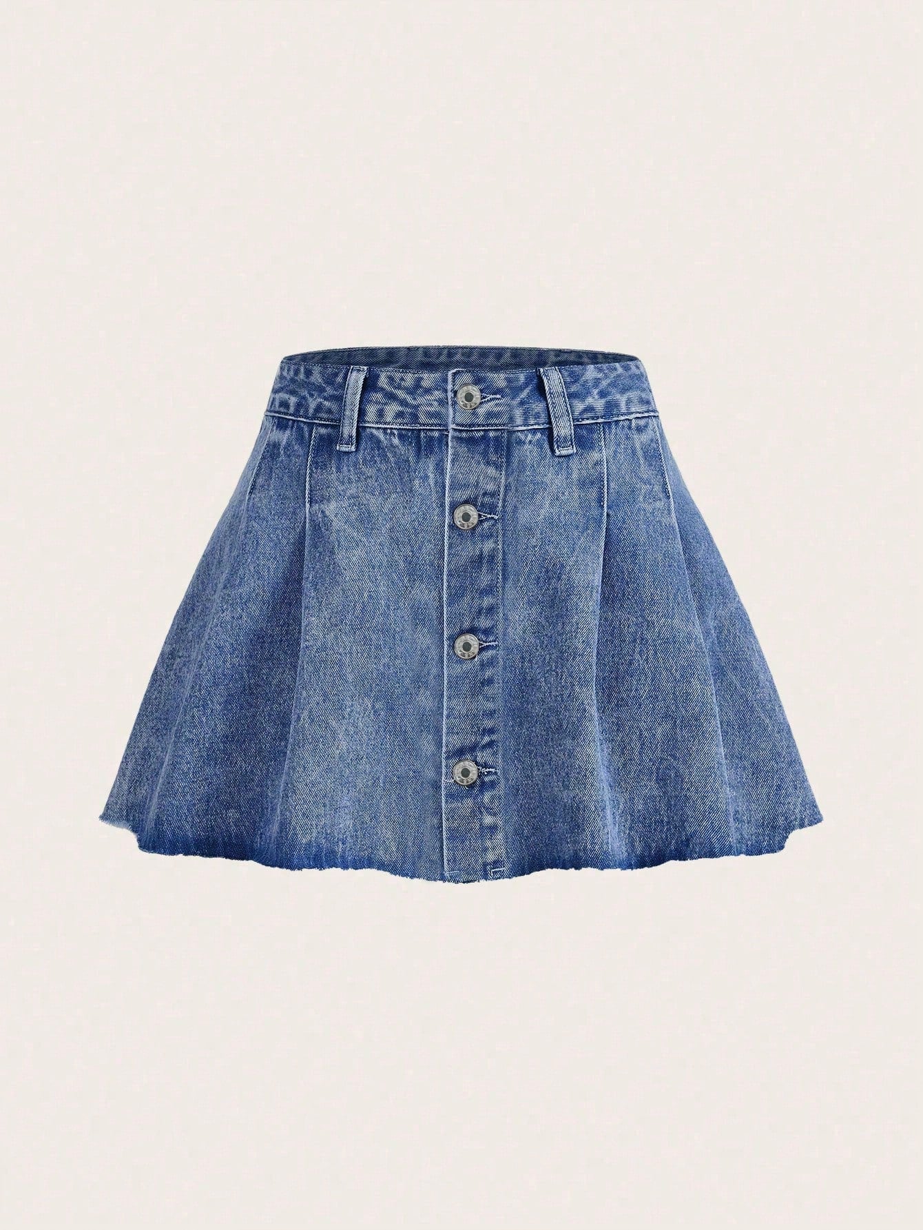 Denim A-Line Skirt With Fringe Hem Design