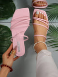 Spring And Summer New Small Batch Design Ultra-Simplistic Pink Women Flat Sandals With Thin Straps And Large Size In European And American Style