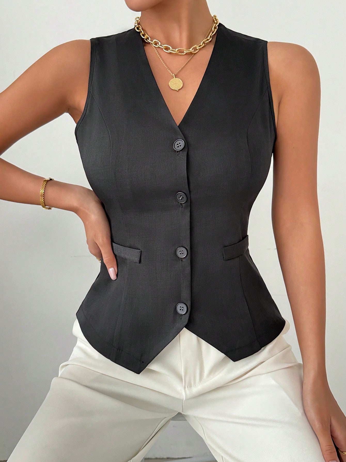 Black Short Vest Suit Jacket