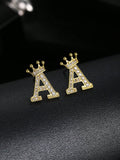 1pair Fashionable And Popular English Initial Letter & Crown Stud Earrings Kids Exquisite Sparkling Alphabet Earrings For Children Birthday Gift For Daily Wear