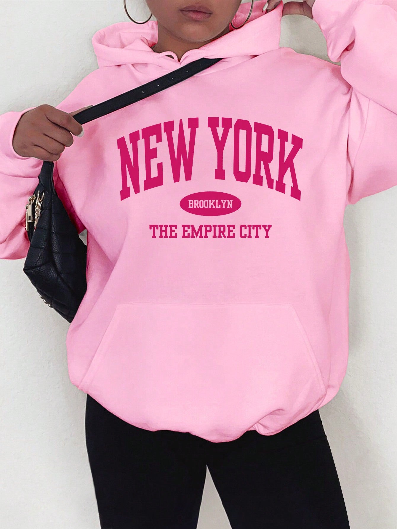 Letter Printed Hooded Drop Shoulder Fleece Sweatshirt