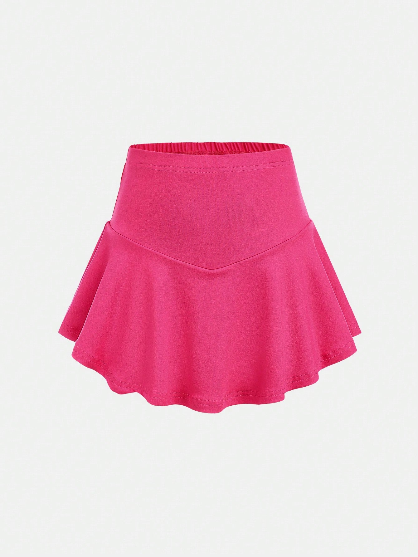 Tween Girls' Summer Casual And Comfortable Knitted Solid Color Skort With Flared Ruffles