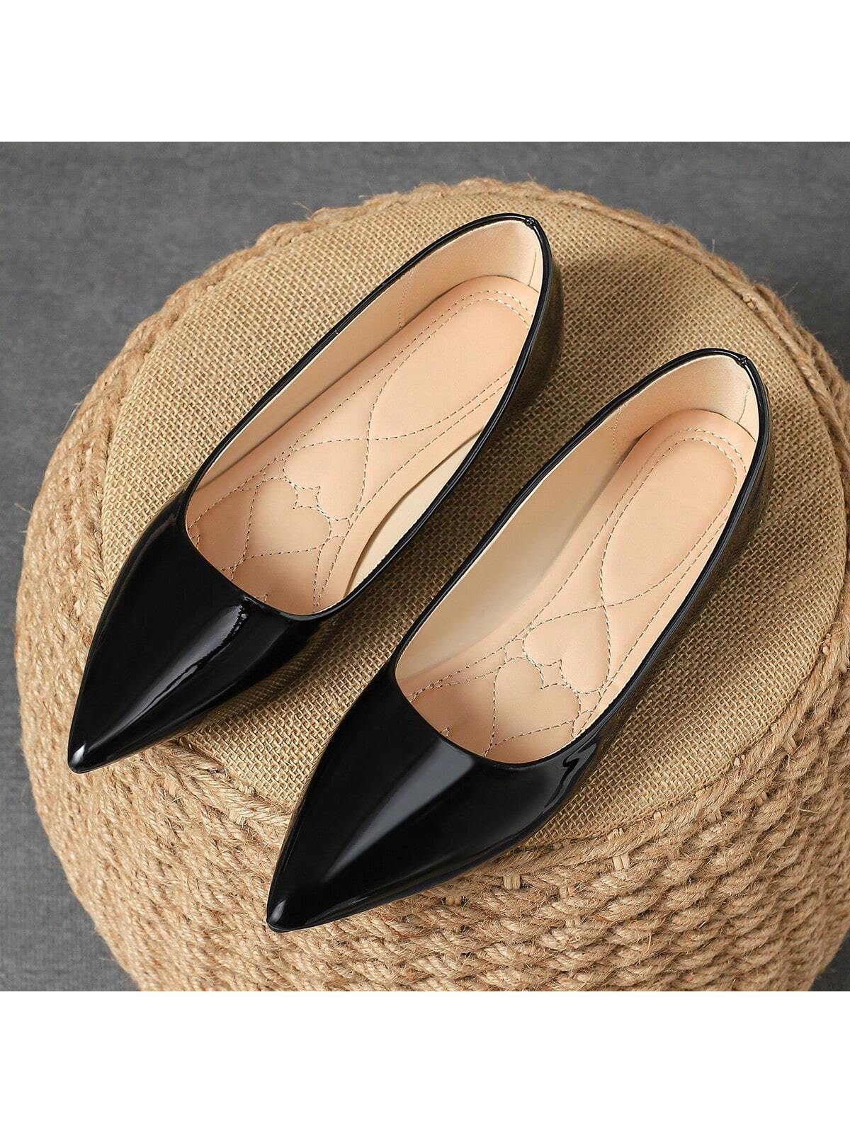 Women's Pointed Fashion Shallow Mouth Purple Flat Shoes For Outdoor Activities, Champagne-Color Posh Red Casual Shoes And Versatile Yellow Shoes For Comfort, Black Shoes