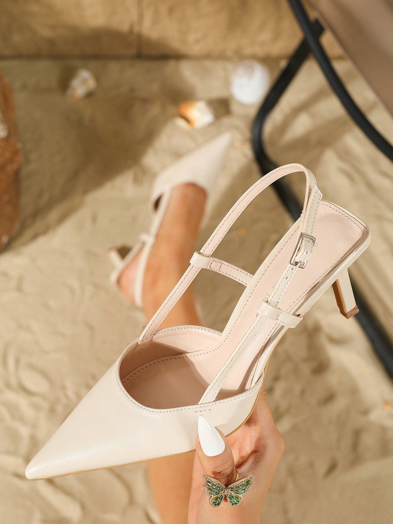 Pointed Toe High-Heeled Patent Leather Sandals With Ankle Strap Decoration For Women