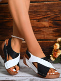 Women Plus Size Thick Low Wedge Sandals New Fashion Open-Toe Casual Slippers With Round Toe And Buckle Strap