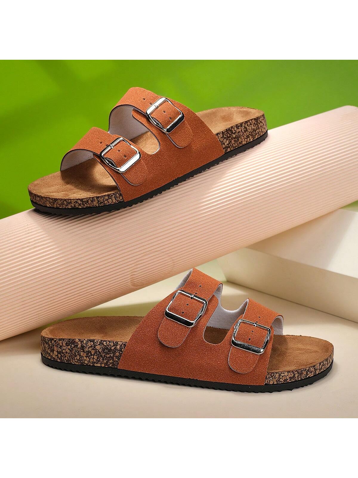 Summer Trendy Buckle Flat Slippers For Men And Women, Beach Slip On Open Toe Sandals, Outdoor Casual Comfortable Flats