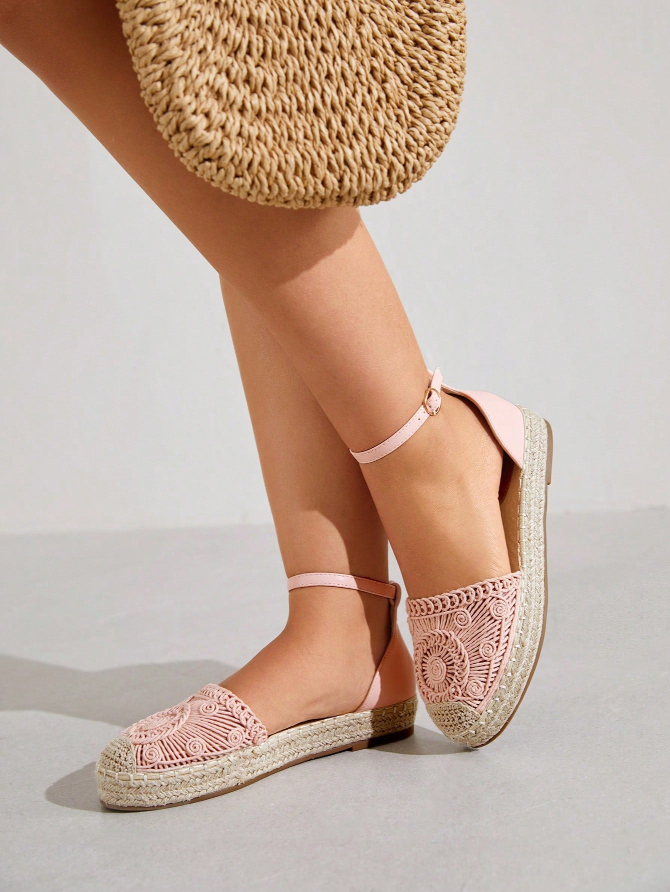 Styleloop Woman Shoes Geometric Textured Espadrille Ankle Strap Flats For Summer Vacation Shoes Summer Sale  Back To School Shoes College Student Shoes Boho Feels Vintage Cottagecore Frenchy Shoes