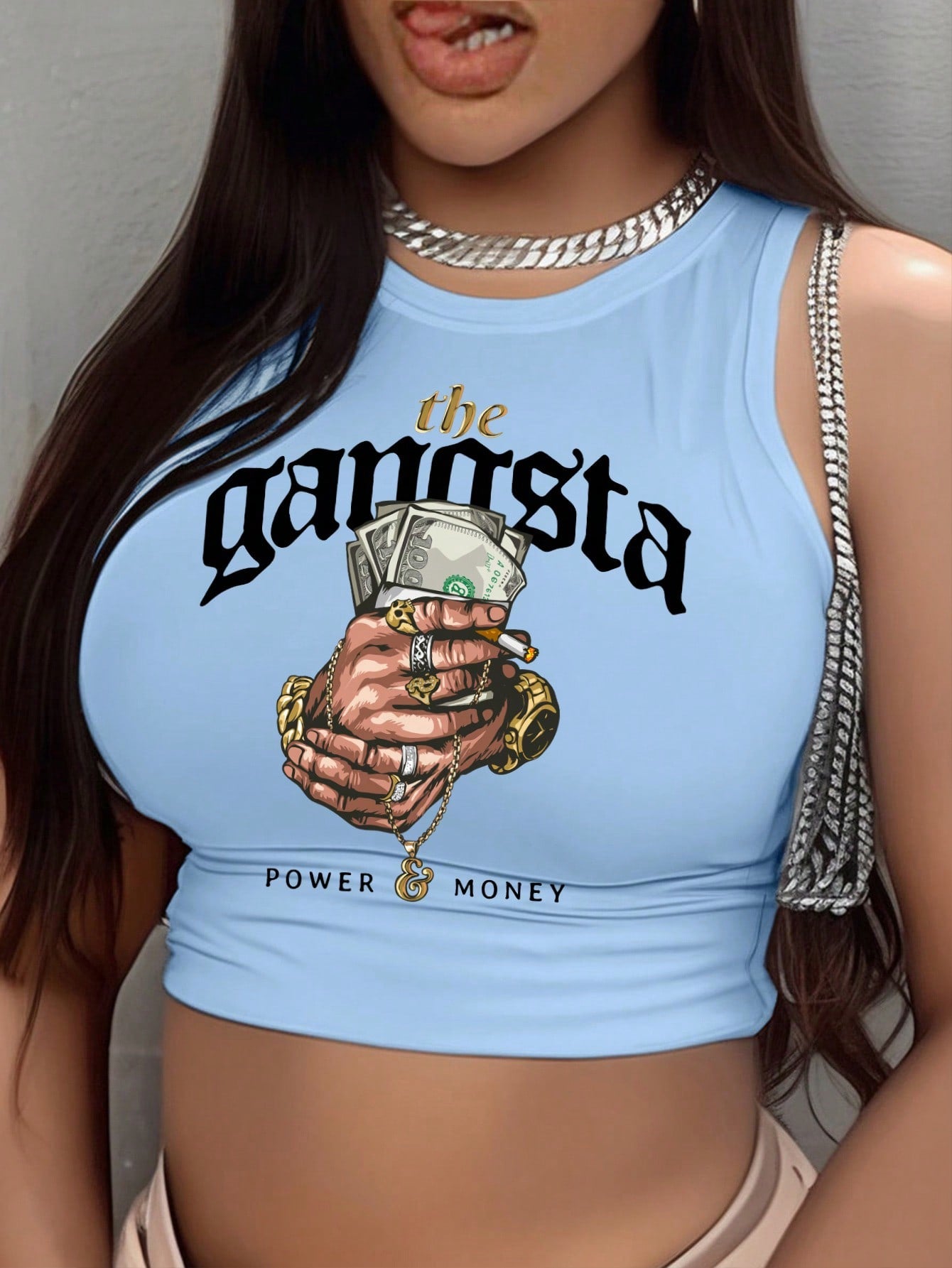 Casual Hands And Money Print Round Neck Tank Top Suitable For Summer The Gangsta POWER & MONEY