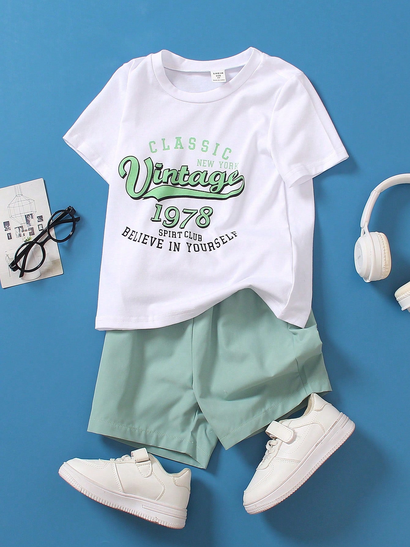2pcs/Set Young Boys' Casual Letter Print Crew Neck Short Sleeve T-Shirt And Loose Shorts Set, Slogan Graphic, Color Block Design, Suitable For Spring Autumn, Sports, Casual, Daily Wear, Travel, School, Outdoor