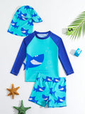 Young Boy Shoulder Insertion Long Sleeve Shorts Hat Swimsuit 3pcs Set