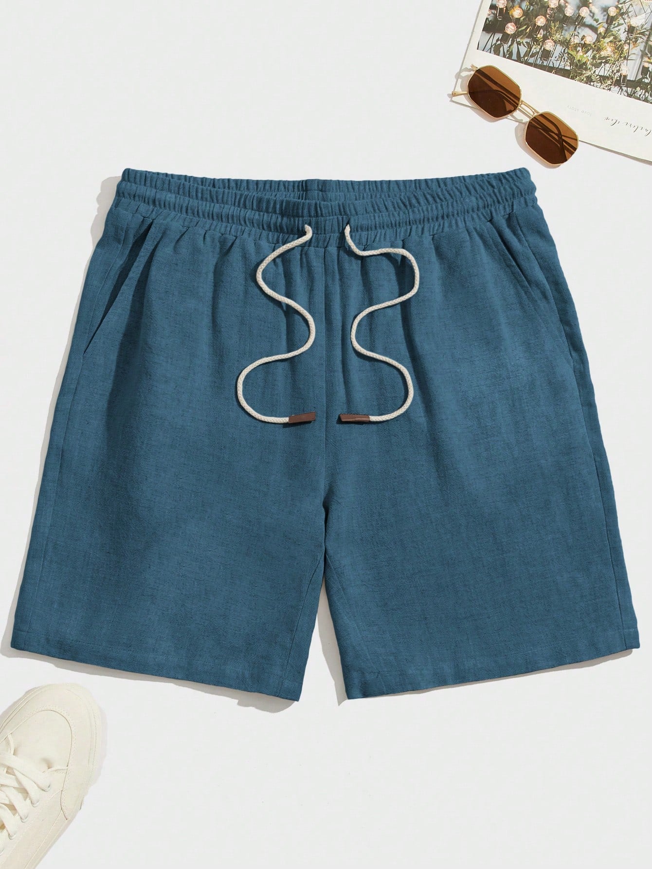 Men Summer Casual Plain Color Drawstring Waist Shorts