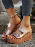 Summer Rose Gold Platform Wedge Sandals For Fashionable Women With Chunky Heels