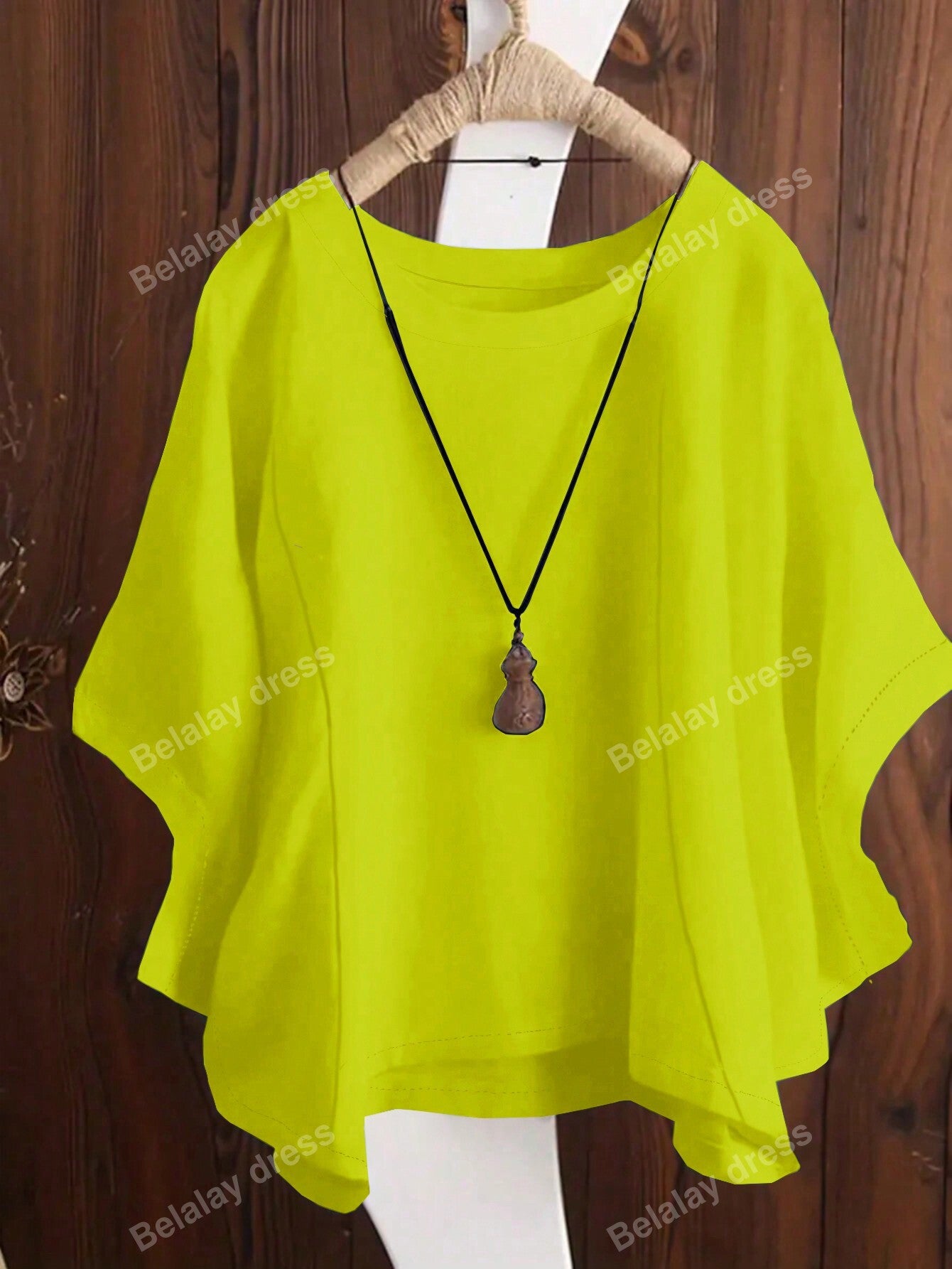 Vintage Solid Color Round Neck Batwing Sleeve Linen Women's Shirt