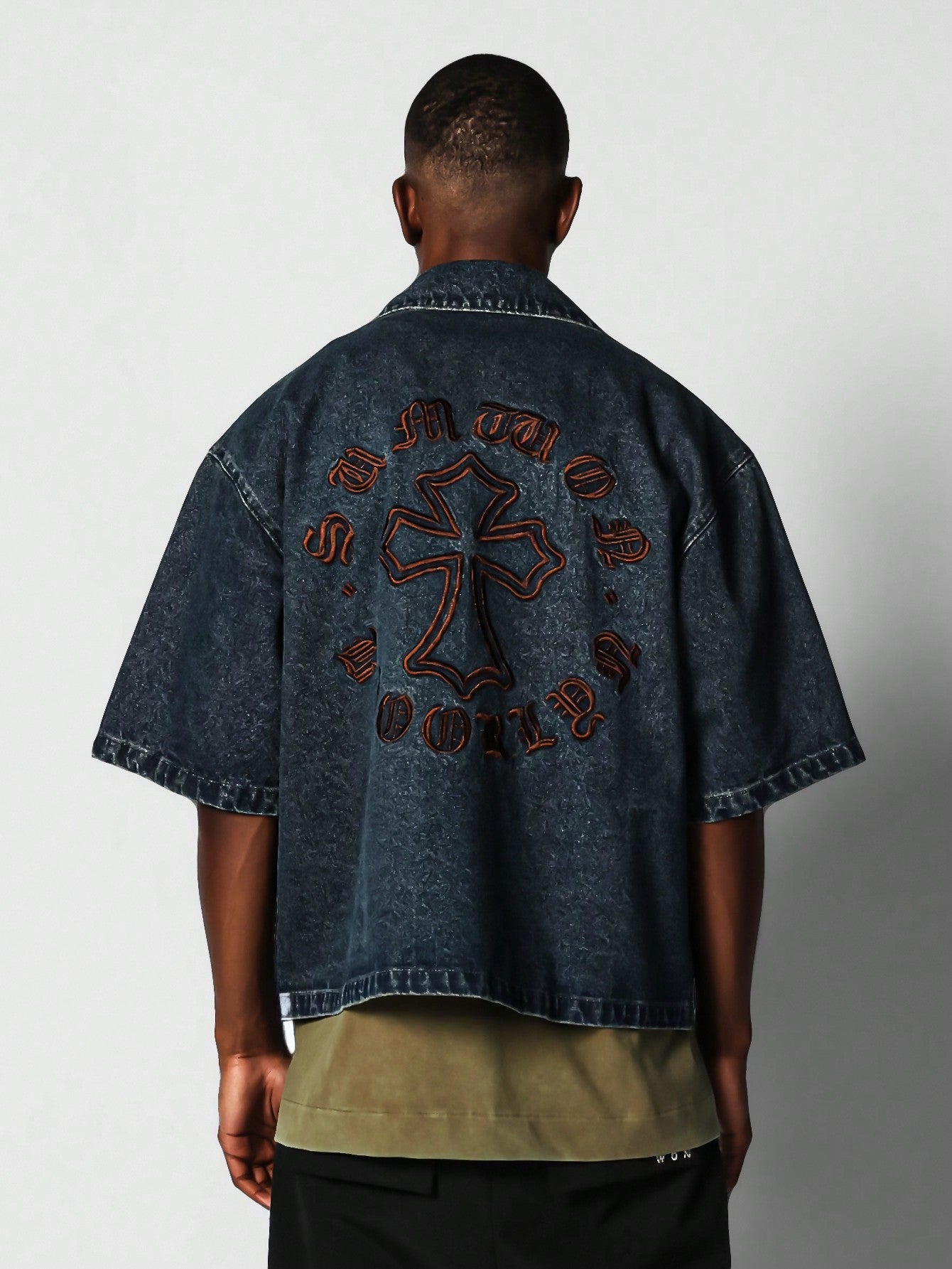 Boxy Fit Denim Shirt With Embroidery College Ready