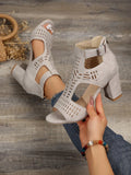 Women's Fashion Peep Toe Hollow Out Platform Chunky High Heels Sandals, 8cm Increased Height, Suitable For Outdoor, Party, Travel, Holiday, 4 Seasons Wear