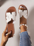 Spring Summer New Fashion H Slippers Women Internet Celebrity Trendy Casual Style Open Toe Slides Roman Style Slipper Slip-On Slouchy Slippers Female Black Comfortable Beige Brown Flat Embossed Slippers Female Blogger Recommendations Desert Key French Hig