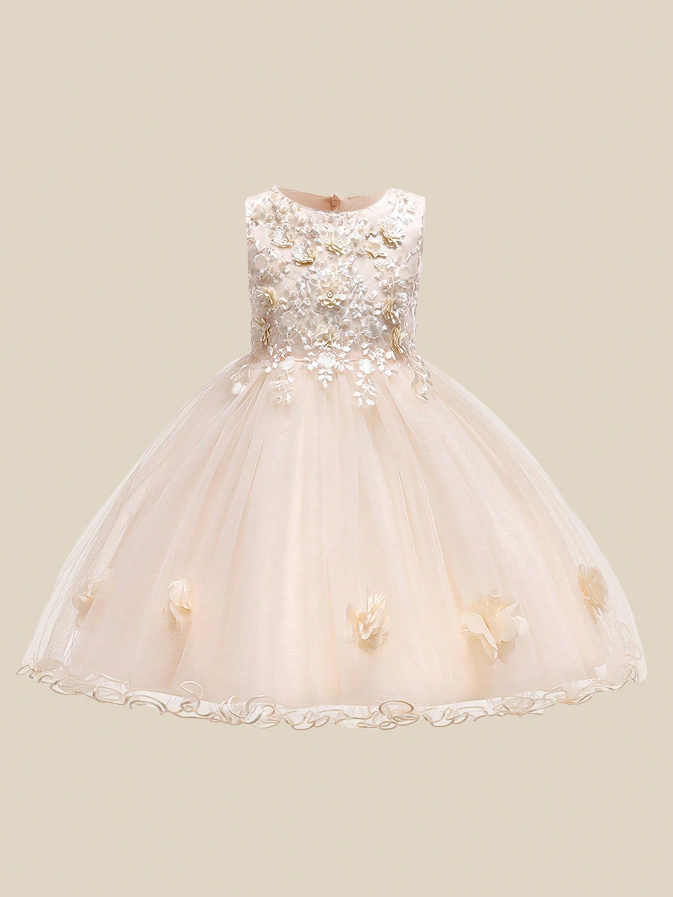 Tween Girl Dress With Solid Color Mesh And Satin Fabric, 3D Flower Decor, Puffy Skirt, Gorgeous Dress Perfect For Birthday Party And School Performances.