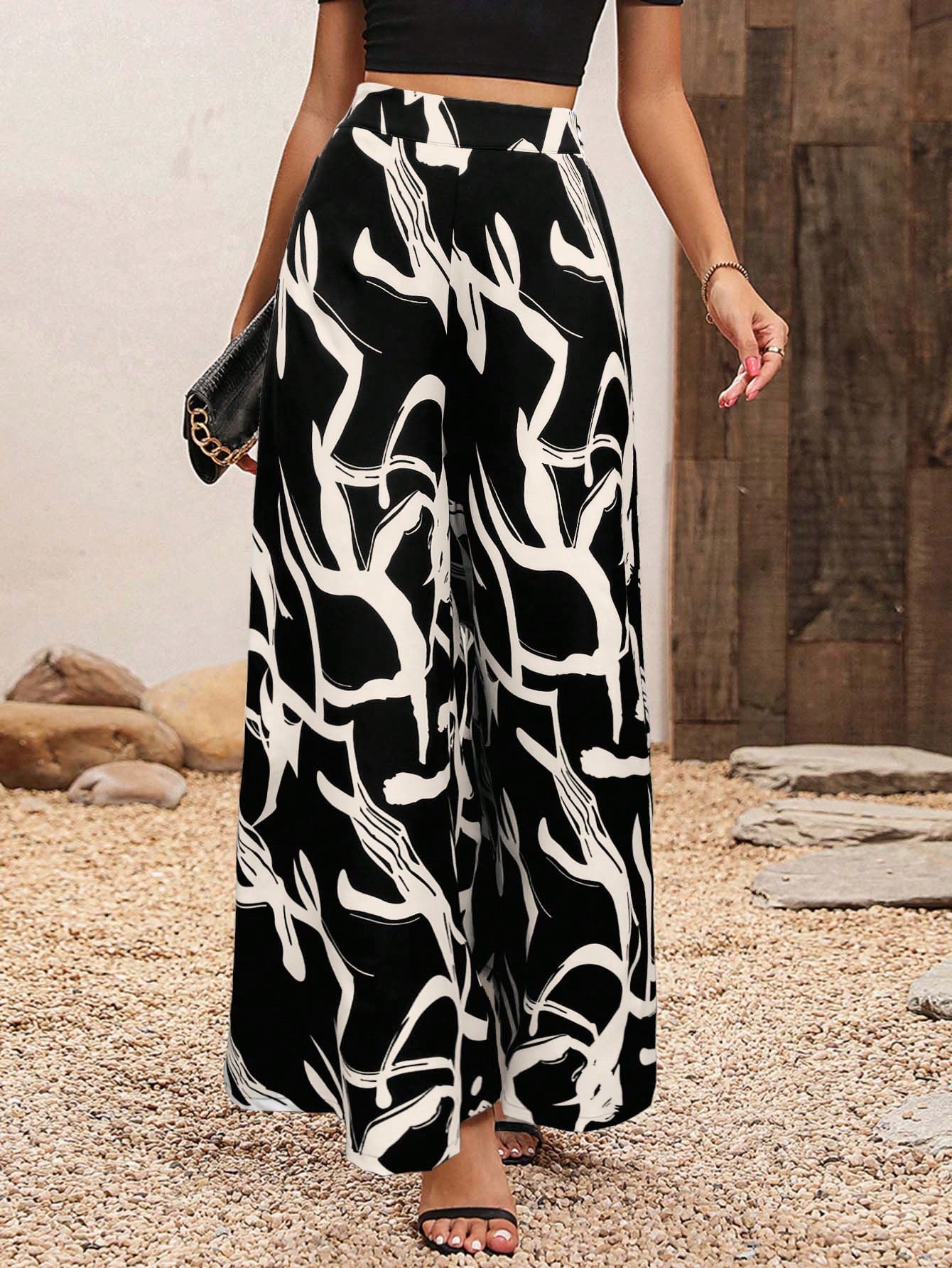 Botanical Print Wide Leg Pants