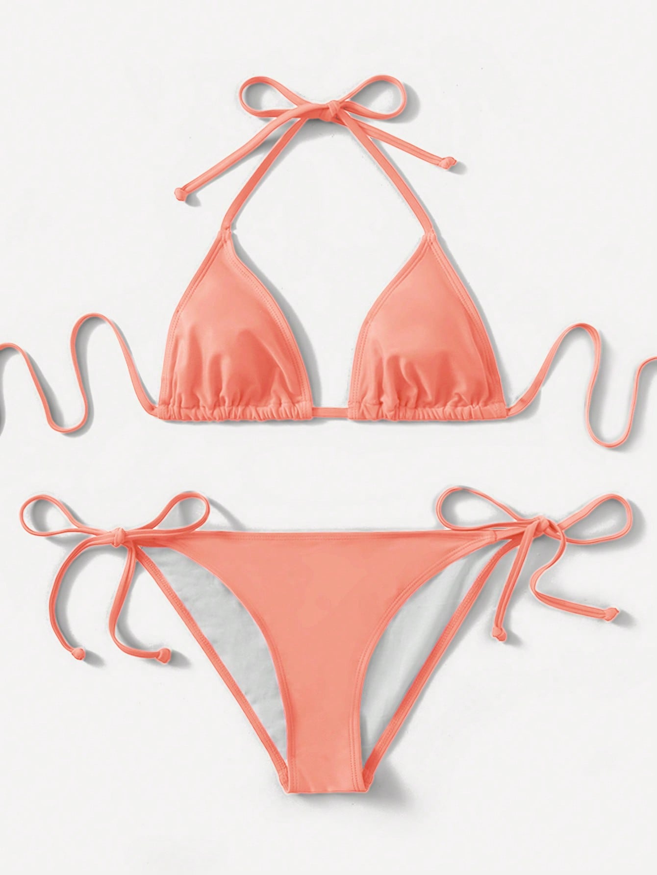 Swim Summer Beach Mono Bikini Set Halter Triangle Bra & Tie Side Bottom 2 Pieces Bikini