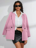 Solid Color Blazer Jacket With Pockets, Business Style