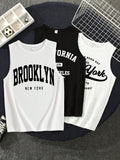 Teen Boy Casual Minimalist Letter Print Sleeveless Tank Top Suitable For Summer