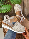 Women Wedge Thick-Soled Sandals, Summer -Rope Closed Toe Woven Net Breathable Sandals With Buckle Strap, Casual Fashionable All-Match Sandals