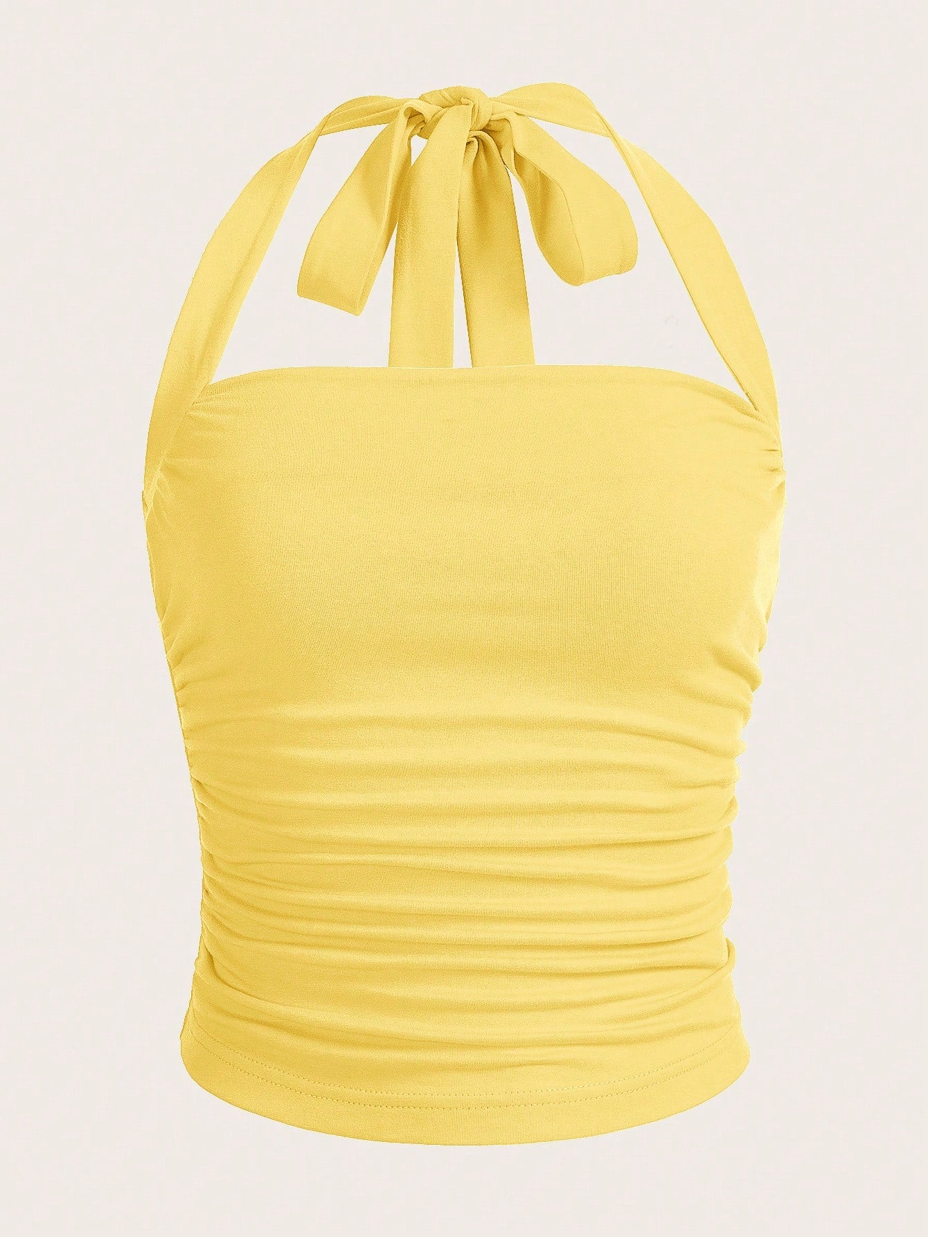 Summer Outfits Solid Ruched Halter Top
