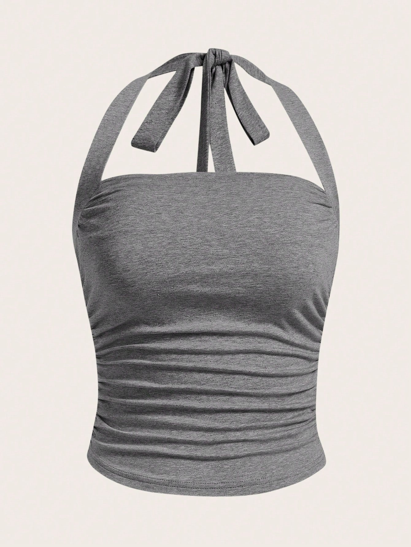 Summer Outfits Solid Ruched Halter Top