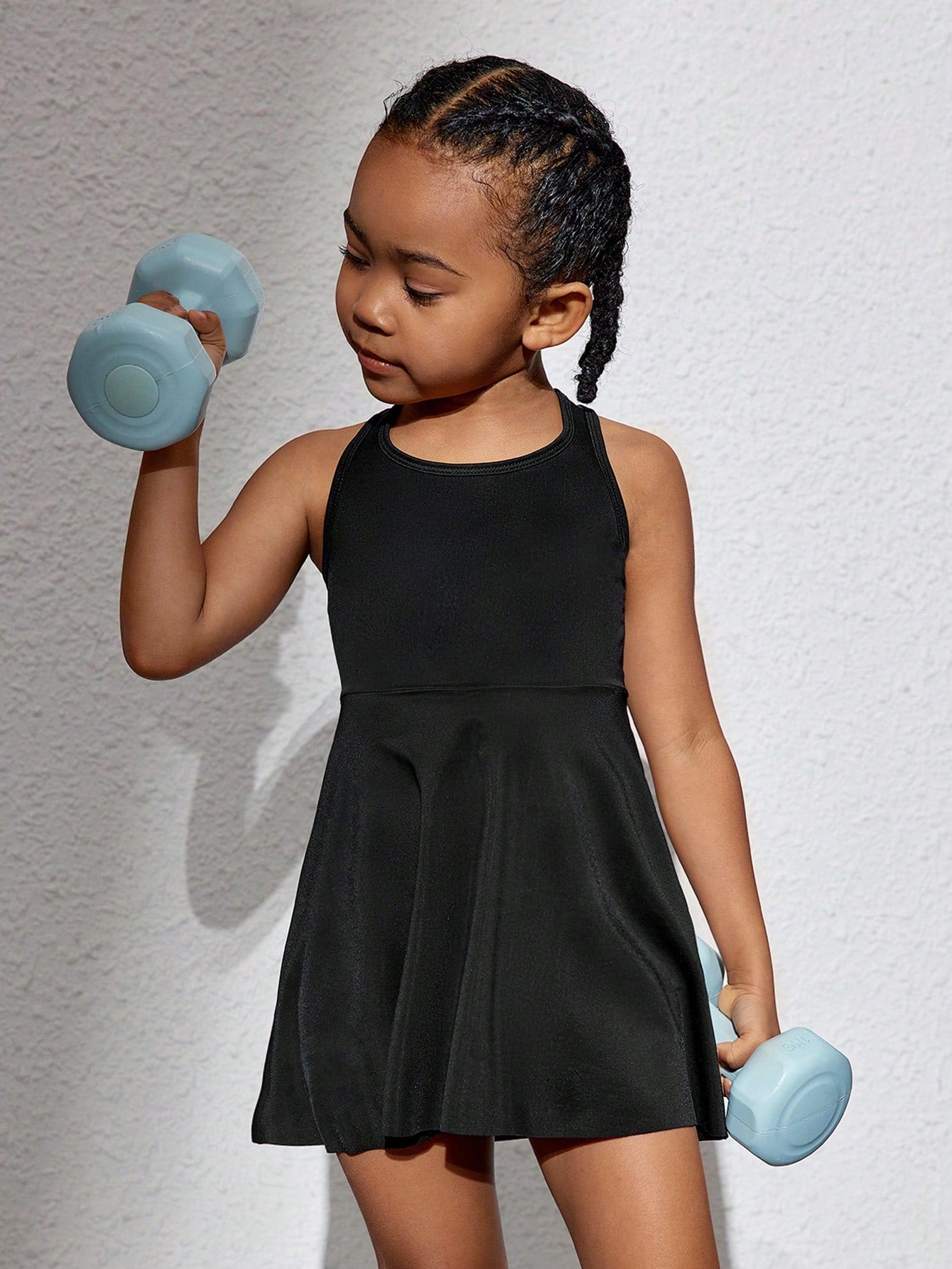 Young Girl Fashionable Sweet Knitted Solid Color Halterneck Integrated Dress Sportswear