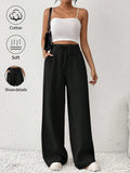 Frenchy Women's Drawstring Pocket Straight Wide-Leg Comfortable Casual Elegant Pants  Linen Striped Trousers  Teacher Pants  Teacher Clothes Fall Outfits  Back To School   Commute  Minimalist Office   Old Money Simple