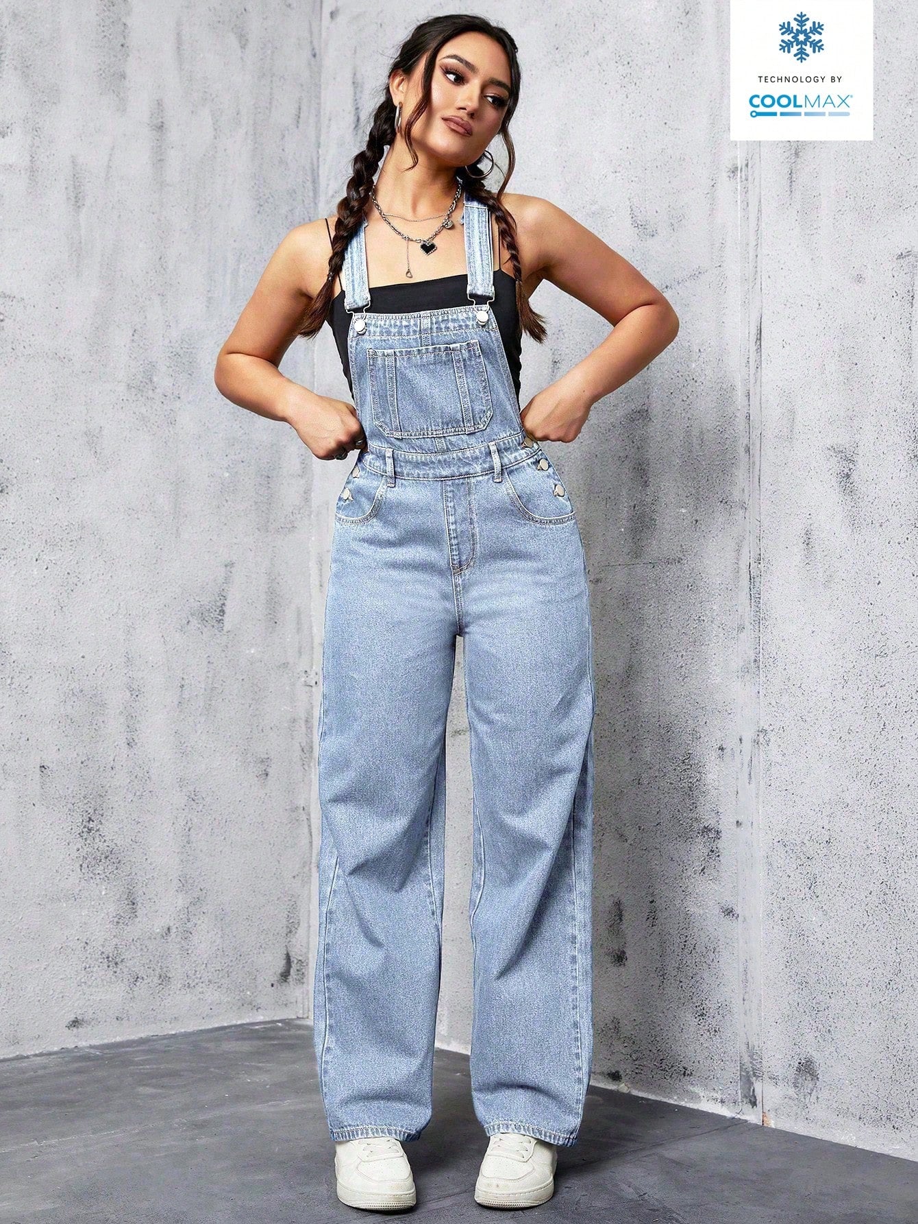 Casual Solid Color Patchwork Pocket Denim Overalls