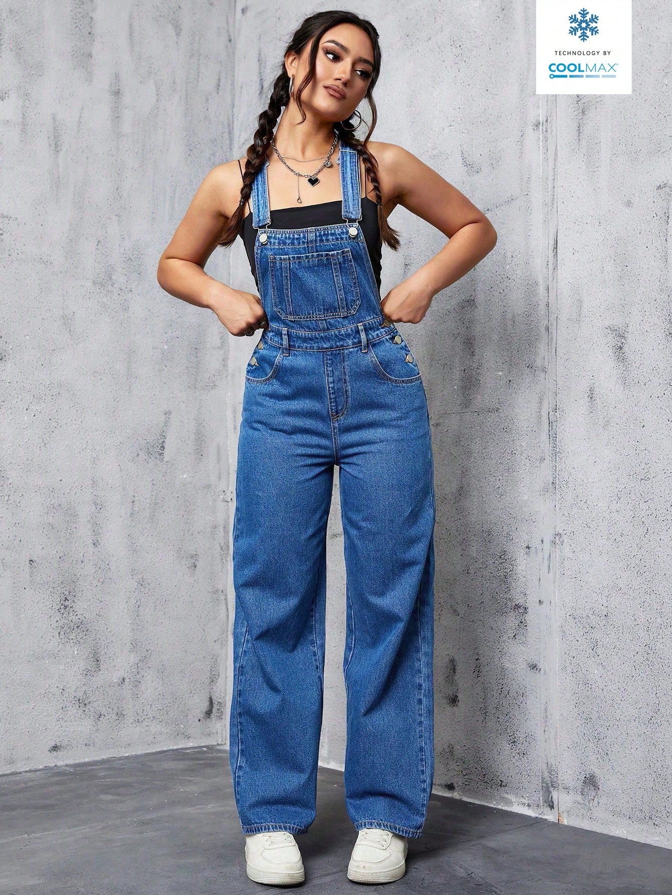 Casual Solid Color Patchwork Pocket Denim Overalls