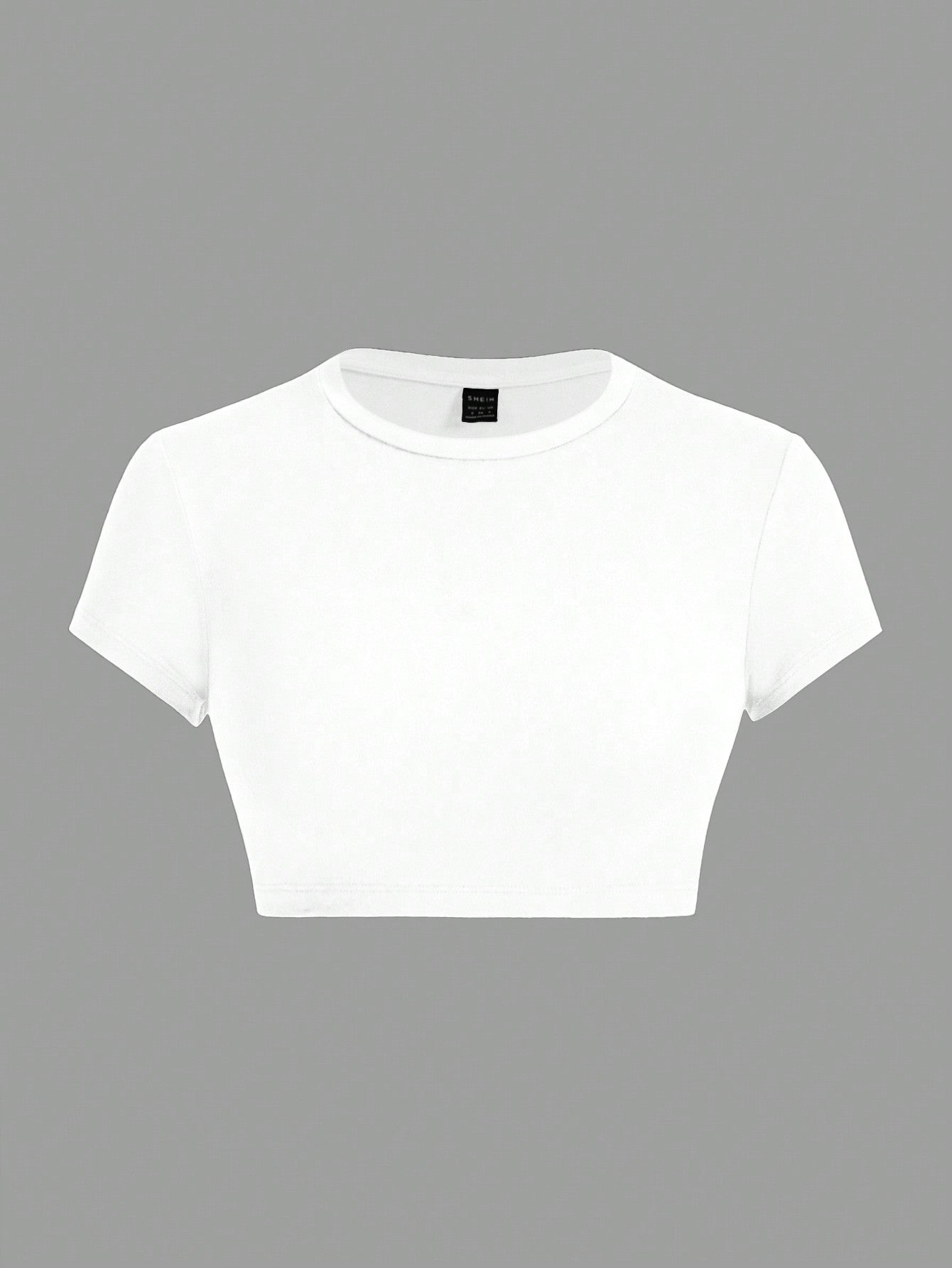 Casual Minimalist Solid Color Round Neck Short Sleeve Cropped Fitted T-Shirt For Women, Summer