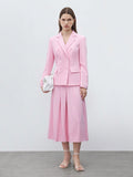 BIZwear Women's Pink Blazer With Mottled Collar And Long Sleeves, And Elegant Business Suit With Pleated Skirt For Spring And Autumn