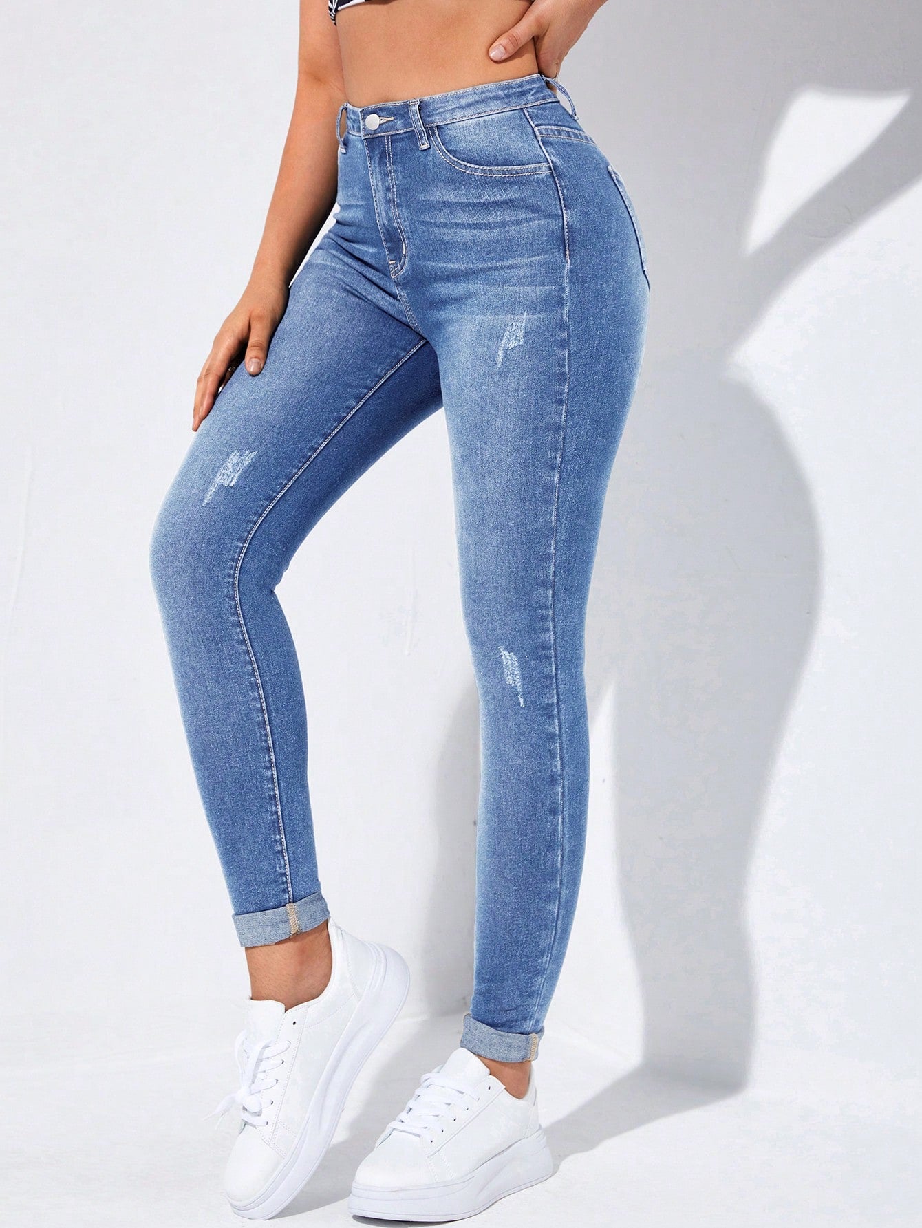 Casual Slim Fit Skinny Jeans In Solid Color