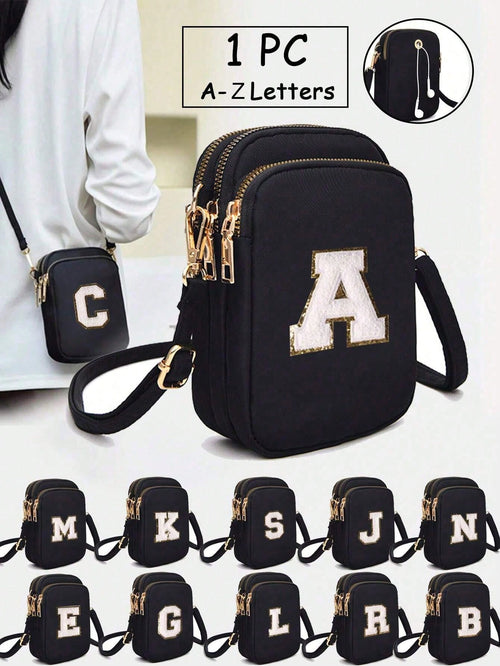 1pc Leisure And Fashion Crossbody Walking Bag With Mobile Phone Cloth Bag Vertical Zero Wallet For ,Girl,Travel,Back To School,Gifts(Alphabet Diy Handmade Bag!!!)