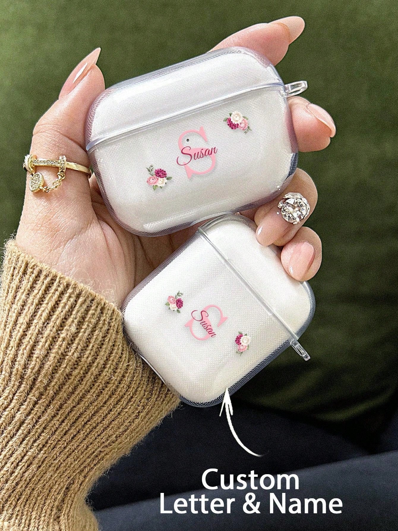 1pc Custom Name AirPods Case, Butterfly AirPods Cover, Prevent Falling For Your AirPods, For AirPods 1/2/3/Pro/Pro 2 Transparent TPU Shell, Prevent Scratches, Dust, Wear And Tear, Anniversary Gift, Birthday Gift, Mother's Day Gift, Father's Day Gift, Best