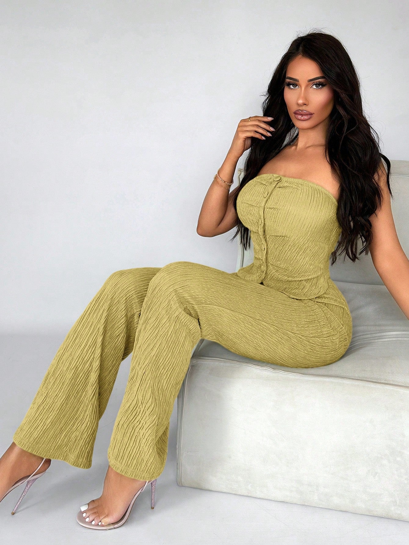 Commute Minimalist Office Simple Satin Sexy Elegant Party Top & Long Pants Set