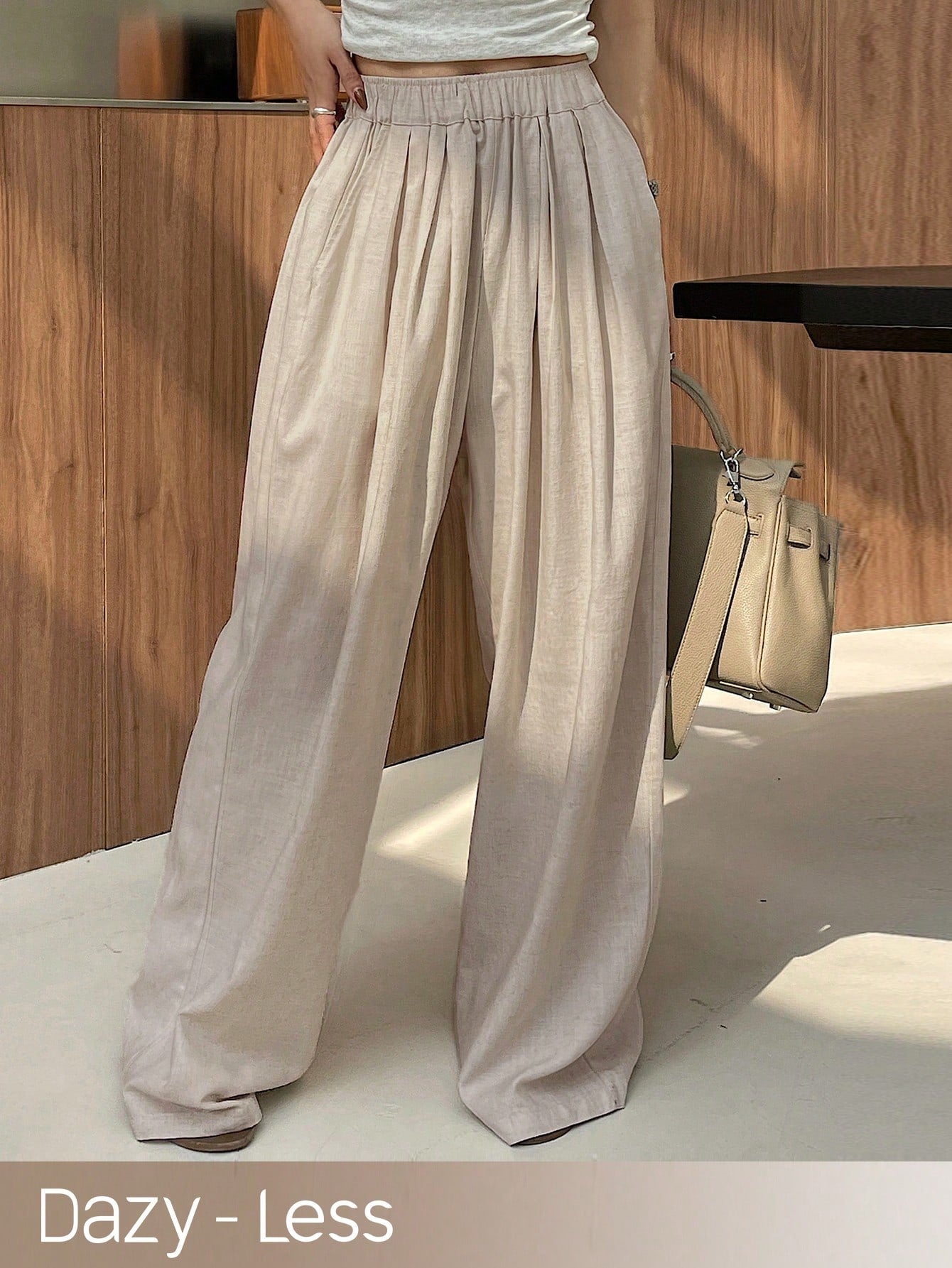 Dazy-Less Women's Solid Color Wide Leg Casual Pants Baggy Pants