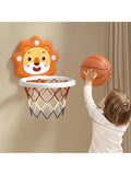 1pc Kids Orange Cartoon Lion Face Basketball Board, Foldable & Portable, Easily Installed With Suction Cups, Comes With A Pump & Soft Inflatable Basketball, Helps Improve Hand-Eye Coordination, Promote Physical Development, And Cultivate Children\ Basketb